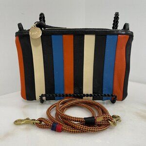 Clare V Multicolor Stripes flat clutch/crossbody with tabs and sail cord strap